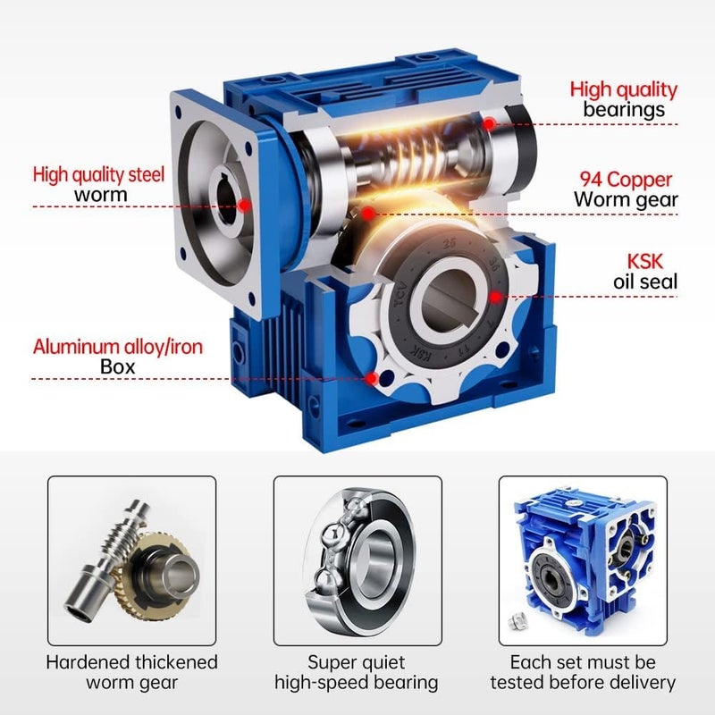CNCTOPBAOS NMRV030 Worm Gear Reducer Speed Ratio 40:1 RV30 NMRV-030 Worm Gearbox Speed Reducer Square NMRV30 Output 14mm Shaft for Nema23 Stepper Motor - Image 4